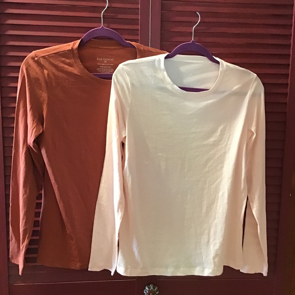 NWOT Fair Indigo 100% Organic Cotton Relaxed Long Sleeve T-Shirts NWOT
